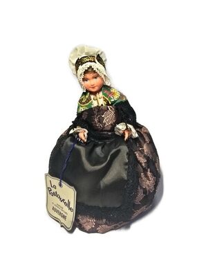Vintage La Pastourelle Auvergne French Costume Girl Doll Tag Folk Regional Dress